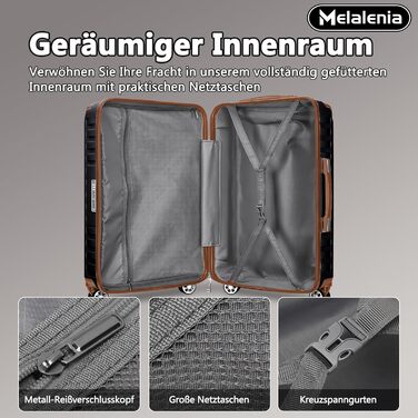 Набір валіз Melalenia 7шт з жорстким корпусом, легкий, на 4 колесах, з TSA-замком. Включає косметичку, сумку для подорожей та кулькову сумку. Чорний колір.