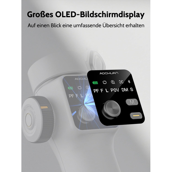 Стабілізатор гіроскоп AOCCHUAN Smart V8 з 7.8-дюймовою штангою, AI-трекінг, OLED-дисплей, кнопка зйомки (Чорний)