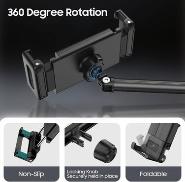 Тримач для планшета в авто FINTIE - універсальний, поворотний на 360°, висувний, для iPad, Samsung Tab, смартфонів, Kindle, Switch (4.7-13 дюймів)