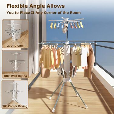 Сушарка для білизни Turm Octopus з 6 крил, 2 бічні крила, 3 яруси, сіра