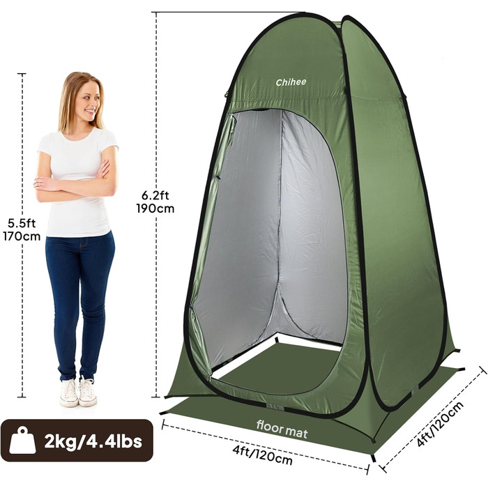 Зручне намет-роздягальня для кемпінгу Chihee - розкладний туалет/душ намет для відпочинку на природі (армійний колір)