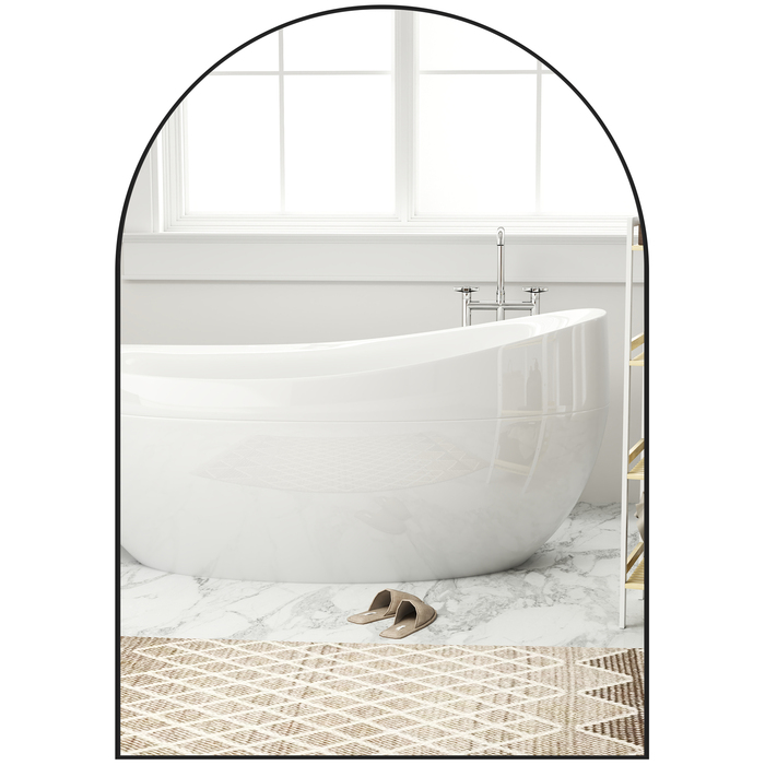 HOMCOM Curved Bathroom Mirror, 50 x 70 cm, Aluminum Frame Mirror, Decorative Mirror for Bathroom, Kitchen, Black