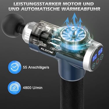 ALDOM Electric Massage Gun - Muscle Therapy Device with 30 Speed Settings & 8 Attachments - Blue