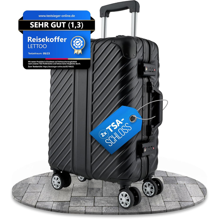 Чорний ручний багаж 20 дюймів з алюмінієвим каркасом | Валіза на колесах, водонепроникна, з кишенею для ноутбука, захист кутів