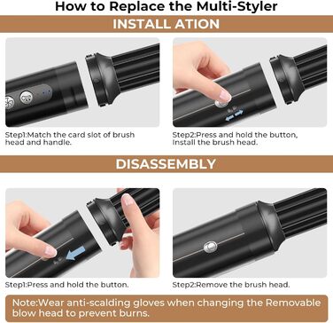 UKLISS Air Styler 7 в 1: Фен-щітка з 7 насадками для сушіння, укладання та об'єму волосся. Іонізація, чорно-срібний