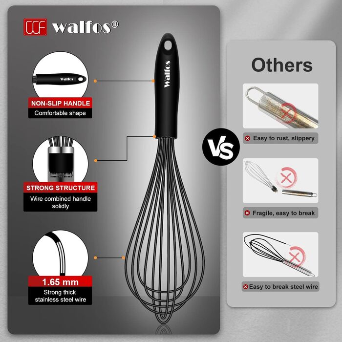 Віночок кухонний Walfos силіконовий (21 см + 23 см + 28 см) чорний - для збивання та перемішування