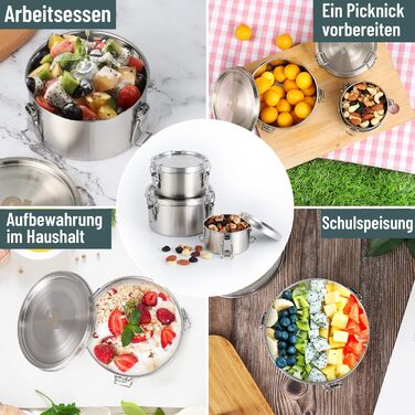 Stainless Steel Lunch Box (3 Pack) Adult Food Containers, Kids Lunchbox, Stainless Steel. Suitable for snacks, fruit, cereal, soups, and main meals, etc.
