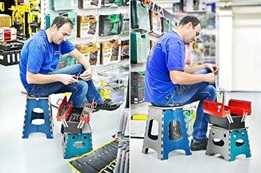 Складний стілець Stark 44 см – табурет до 120 кг, з ручкою, неслизький для кухні, ванної, саду та майстерні, компактний (Сіро-блакитний)