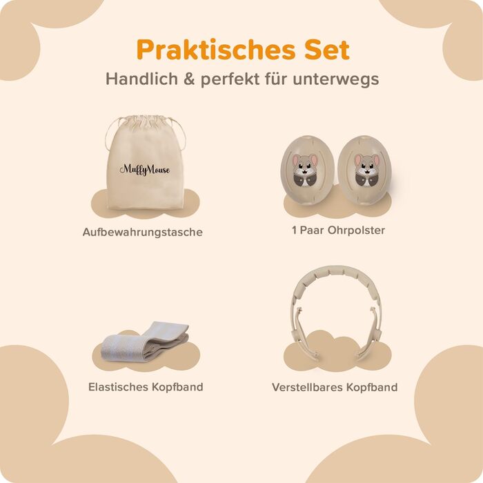 Навушники шумоізоляційні дитячі 3-48 місяців - захист слуху для малюків 25dB, зменшення шуму - м'які дитячі навушники з еластичним та регульованим обручем, бежевий