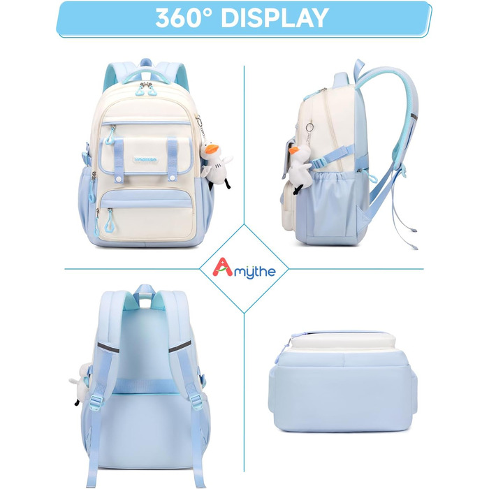 Шкільний рюкзак для дівчинки 2 в 1, рюкзак для підлітків 3-7 класів, шкільний набір з сумкою через плече, блакитний