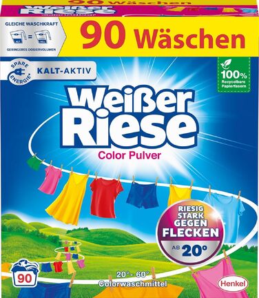 Пральний порошок Weißer Riese Color для кольорових речей, ефективний проти плям, активний від 20°C, 90 прань