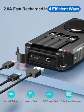 Портативний зарядний акумулятор Solar Powerbank 26800mAh з MagSafe, 30W USB-C, бездротовий заряд 15W, LED, ліхтарик, чорний