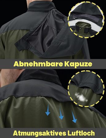 Чоловіча демісезонна куртка TACVASEN Softshell — водовідштовхуюча легка куртка для походів та прогулянок з відстібним капюшоном, армійний зелений, XXL