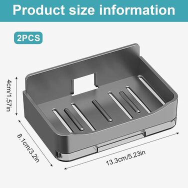 Тримач для мила Dulynva (2 шт.) без свердління, сірий. Мильниця для душу, мильниця з піддоном, мильниця для ванної кімнати, кухні, мийки. Пластиковий тримач для мила, настінний, самоклеючий.