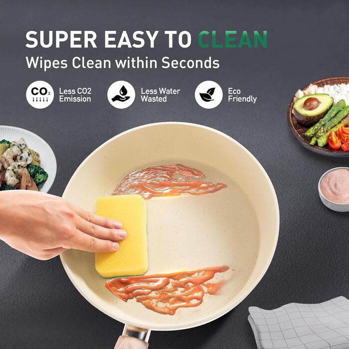 Набір посуду Kitchen Academy 12 предметів, з антипригарним покриттям, з граніту, для індукційних плит, бежевий