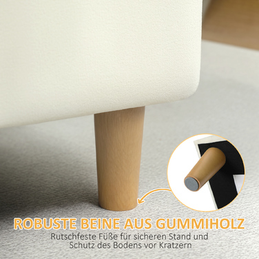 HOMCOM Upholstered Ottoman with Storage, Wooden Legs, Soft Fabric Cover, Cream White