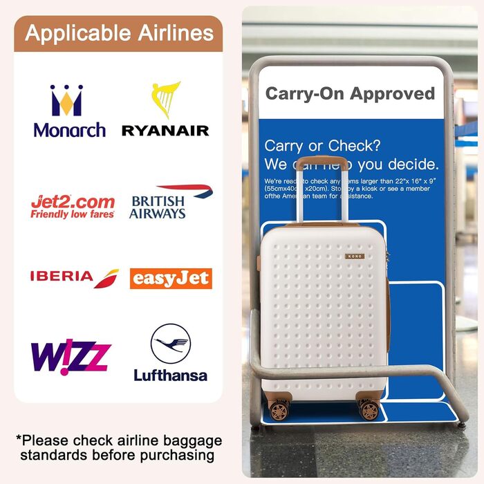 Чохол-валіза KONO, валіза-чемодан, ручна валіза 75x48x29 см, ABS пластик, з TSA замком, білий