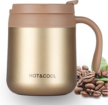 Термокружка з нержавіючої сталі 500 мл з кришкою та ручкою, подвійні стінки, вакуумна ізоляція, для подорожей та кемпінгу