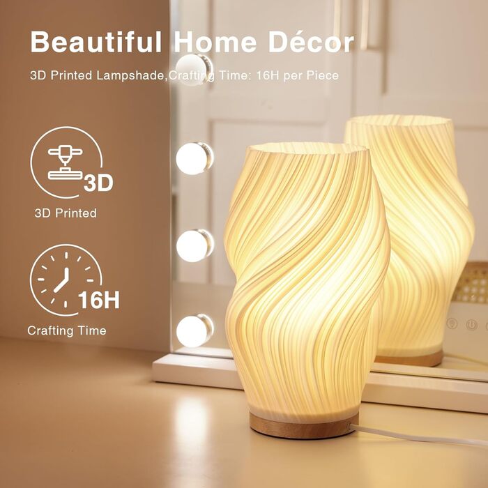 Стійлова лампа Dawnwake для спальні та вітальні з дерев'яним цоколем, LED-освітлення