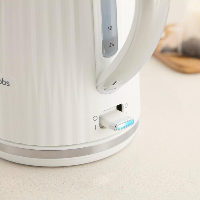 Russell Hobbs Kettle [1.7L 2400W] Eden White, Stainless Steel Accents (removable scale filter, lid opening with push button, water level indicator, illuminated switch, BPA free) Teapot 27360-70