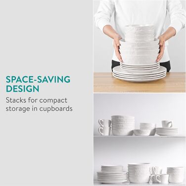 Набір посуду Navaris з каменю (16 предметів) для 4 осіб - тарілки, супові тарілки, сервіз, антрацитовий колір