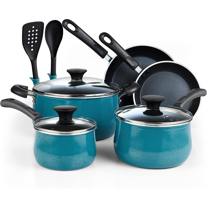Набір сковорідок Cook N Home з антипригарним покриттям, 3 шт, 20.3/24.9/27.9 см, для індукційних плит, мраморно-червоні, універсальні, преміум-якість