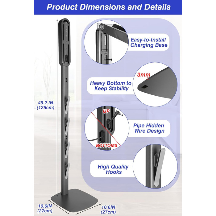 Підставка для пилососа Haturi для Dyson Gen5 V15 V12 Detect V11 V10 V8 V7 V6, металева стійка-дозатор, приховане кабельне кріплення, сірий