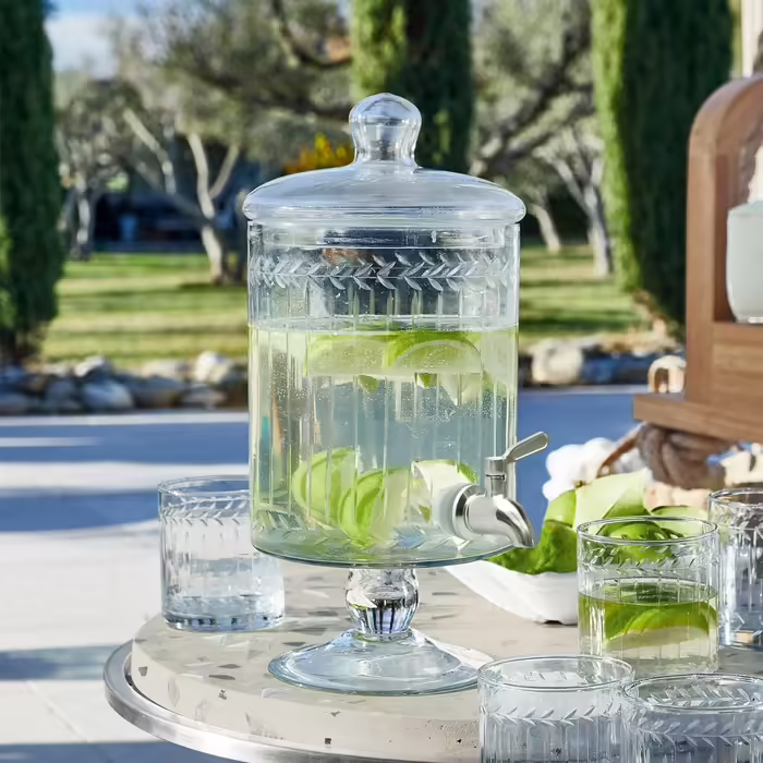 LOBERON Beverage Dispenser Makiya | Glass Carafe with Tap | Artful Glass Cutting | Made of Mouth-Blown Glass | Capacity 3 Liters, clear