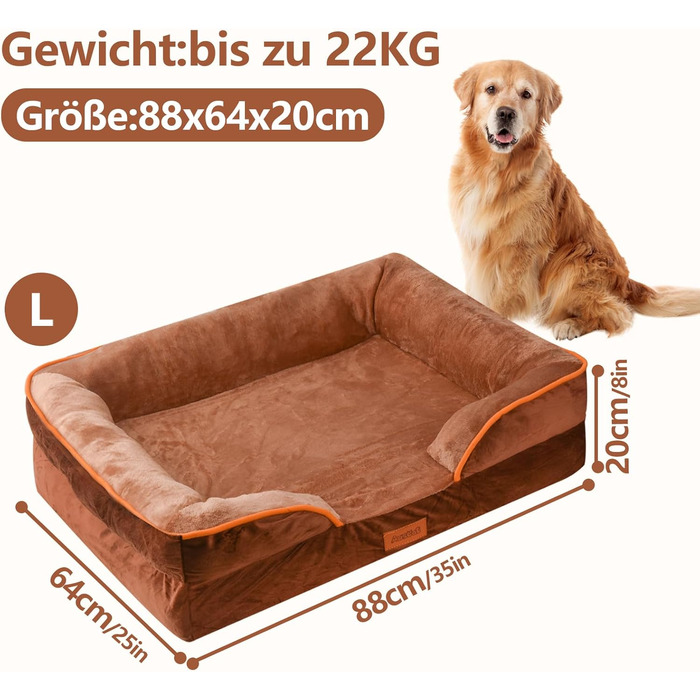 AUSCAT Orthopedic Dog Bed Small Dogs - Dog Bed Memory Foam with Removable, Washable Cover, Waterproof Liner, and Non-Slip Bottom, 60cm L x 45cm W x 15cm H (L 88 x W 64 x H 20 cm, Brown)