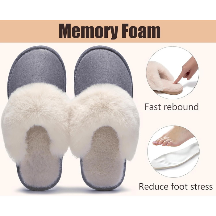 Тапочки домашні жіночі/чоловічі зимові з піною пам'яті, теплі, м'які, зручні, антиковзні, для дому та вулиці (38.5/40 EU, сірий)