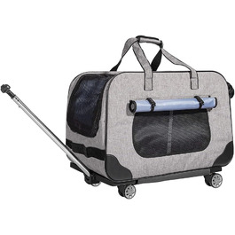 Переносний переноска для тварин з телескопічною ручкою, сіра. Ідеально для собак та котів, з колесами.