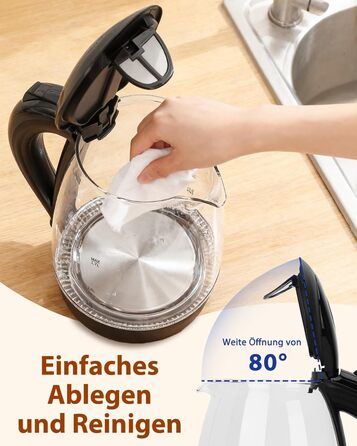 Електричний чайник Aigostar Adam, 1.7 л, 2200 Вт, LED, скло, без BPA, з фільтром від накипу, чорний