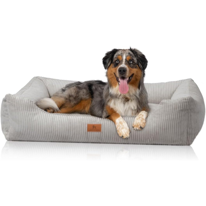 Knuffelwuff Dog Bed in Corduroy with Hand-Woven Character Olivia XL 105 x 75cm - Removable Cover - Washable - for Large, Medium and Small Dogs (L 85 x W 63 x H 23 cm, Light Grey)