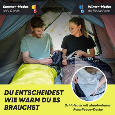 Спальний мішок SKINWALKER 3-4 сезони з знімним флісовим вкладишем, ультралегкий (-1600г), для кемпінгу та піших прогулянок, зимовий/літній, муміє, зелений (сіро-блакитний)