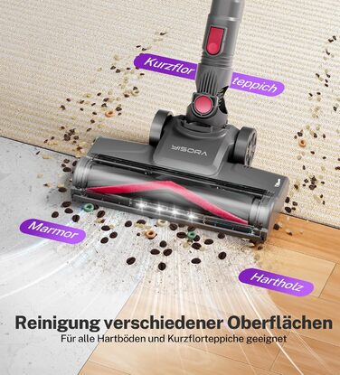 Бездротовий акумуляторний пилосос з потужністю 25000Pa, 175W, час роботи 50 хвилин. З антизаплутувальною насадкою та самостійне зберігання. Легкий ручний пилосос для твердих підлог, килимів, шерсті тварин. Колір: Taro-violett