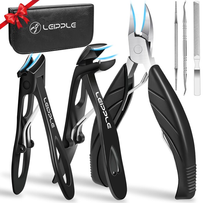 Професійний нігтеріз для нігтів на ногах - нігтеріз для пальців ніг, великий для людей похилого віку, товсті нігті з широким отвором, гострий інструмент для обрізання нігтів, набір для догляду за нігтями з довгим руків'ям та скошеним вигином леза для чоловіків та жінок, чорний