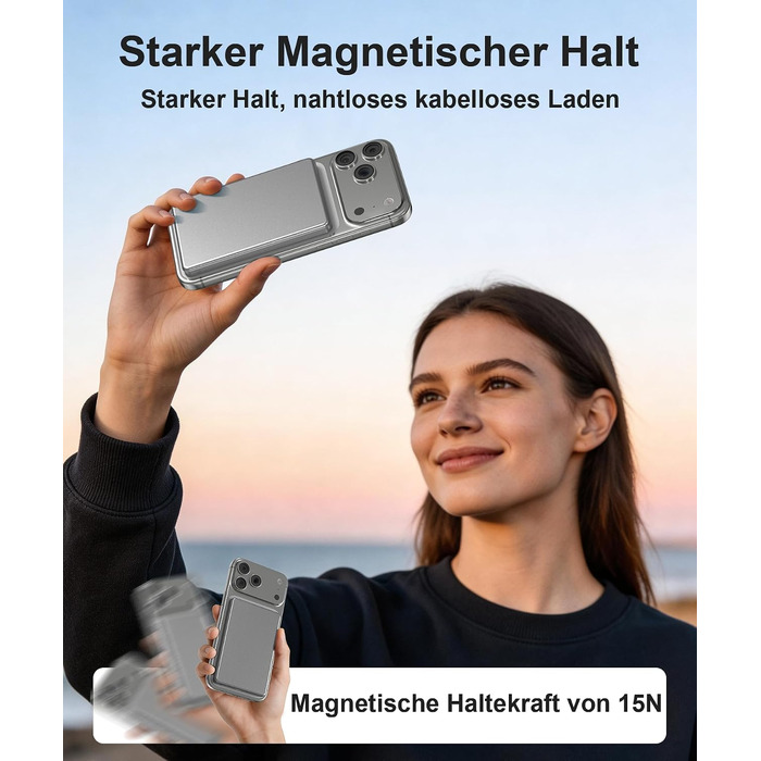 Power Bank MagSafe для iPhone 6000mAh: ультратонкий магнітний акумулятор 20W USB-C сірий