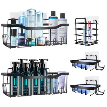 Поличка для душу WAOAW без свердління, 2 шт., чорна, з нержавіючої сталі, для шампуню, гелю для душу, мила, косметики