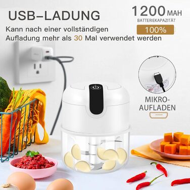 Електричний міні-подрібнювач EasySpeed Zerkleinerer: 250 мл, для м'яса, овочів, дитячого харчування, кемпінгу, USB-C зарядка, білий