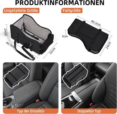 Автокрісло для собак та котів GGW | Безпечне автокрісло для маленьких собак та котів з подвійним кріпленням, водонепроникне, з бічними кишенями та швидкою установкою (сумісне з 99% підлокітників) (Чорний, стандартний стиль)