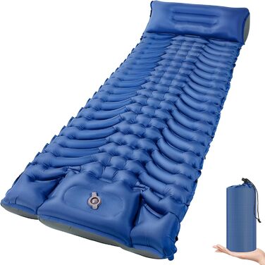 MEIJO Саморозгортальний килимок для кемпінгу, ізомат, туристичний килимок, самонадувна повітряна матрац для відпочинку на природі, похідів, кемпінгу, пляжу, блакитний & сірий