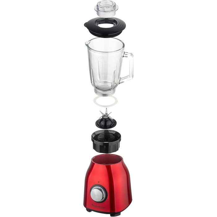 Стійкий міксер 1400 Вт з скляною чашею 1,5 л, BPA-free, 6 лез з нержавіючої сталі, для приготування смузі, блендер, подрібнювач льоду (червоний)