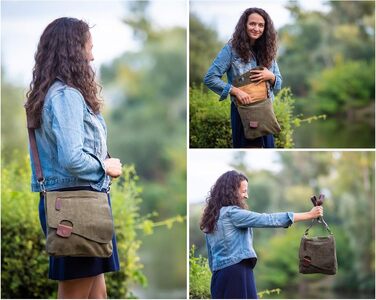 Сумка жіноча LE CONI крос-боді з натуральної замші / шкіри, зелено-коричнева, 29x29x6 см (LE3027-VL)