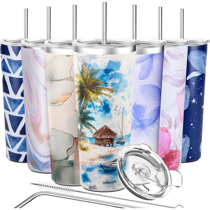 Термос THILY 780 мл з нержавіючої сталі, подвійний ізоляційний шар, з кришкою, захищеною від бризок, для гарячих та холодних напоїв, 2 шт. (Золотий мармур + Синій мармур)