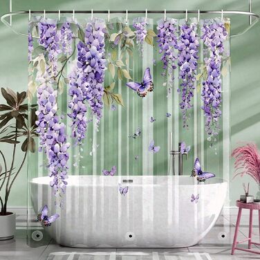 Прозора штора для ванної кімнати Blumen 180x200 см, антигрибкова, водонепроникна, з EVA, 12 гачків, дизайн D