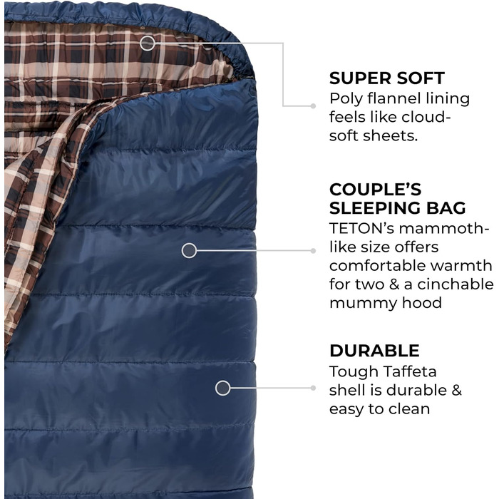 Сплячий мішок TETON Sports Mammoth Queen-Size, двомісний, синій, для кемпінгу, -6°C