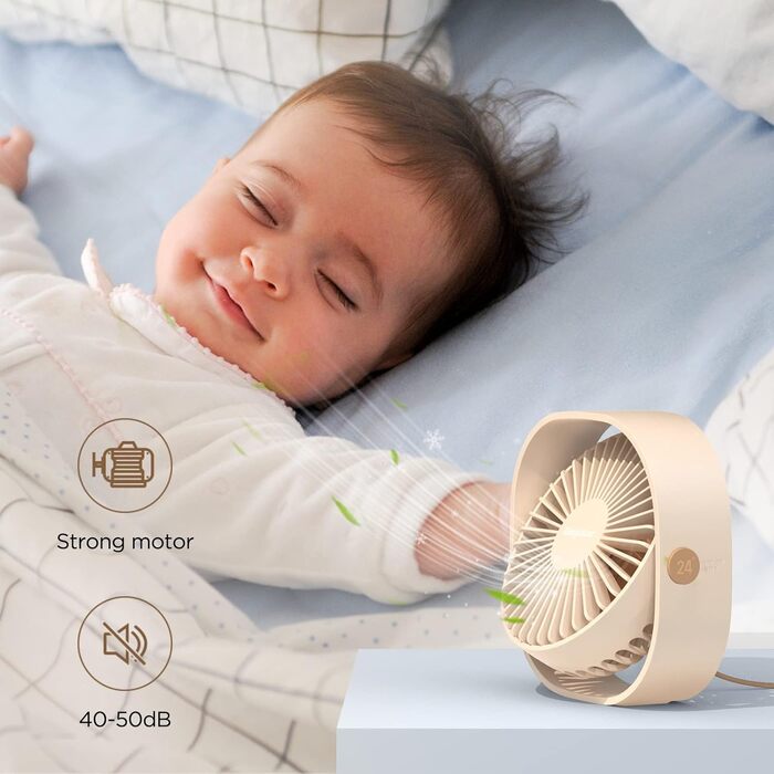 EasyAcc USB вентилятор: компактний настільний вентилятор з 3 швидкостями, 360° обертання, 2 роки гарантії, для офісу, дому, Beige