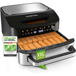 Фритюрниця повітряна GOURMETmaxx AirGenius, 9 л (2 x 4,5 л) з 8 програмами | 2 камери для одночасного приготування | Сенсорний дисплей, для 8 осіб