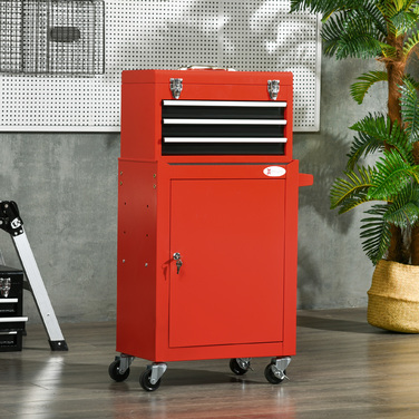 HOMCOM Lockable Toolbox with Steel Handle, Red, Ideal for Tools & Storage