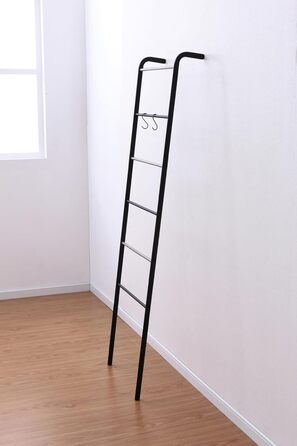 Iris Ohyama Stylish Clothes Rack, Ladder Design, Black, Includes Hooks, Robust Frame, Non-Slip, For Bedroom, Studio, Closet, Space-Saving, Clothes Drying Rack, Easy Assembly, PI-O150
